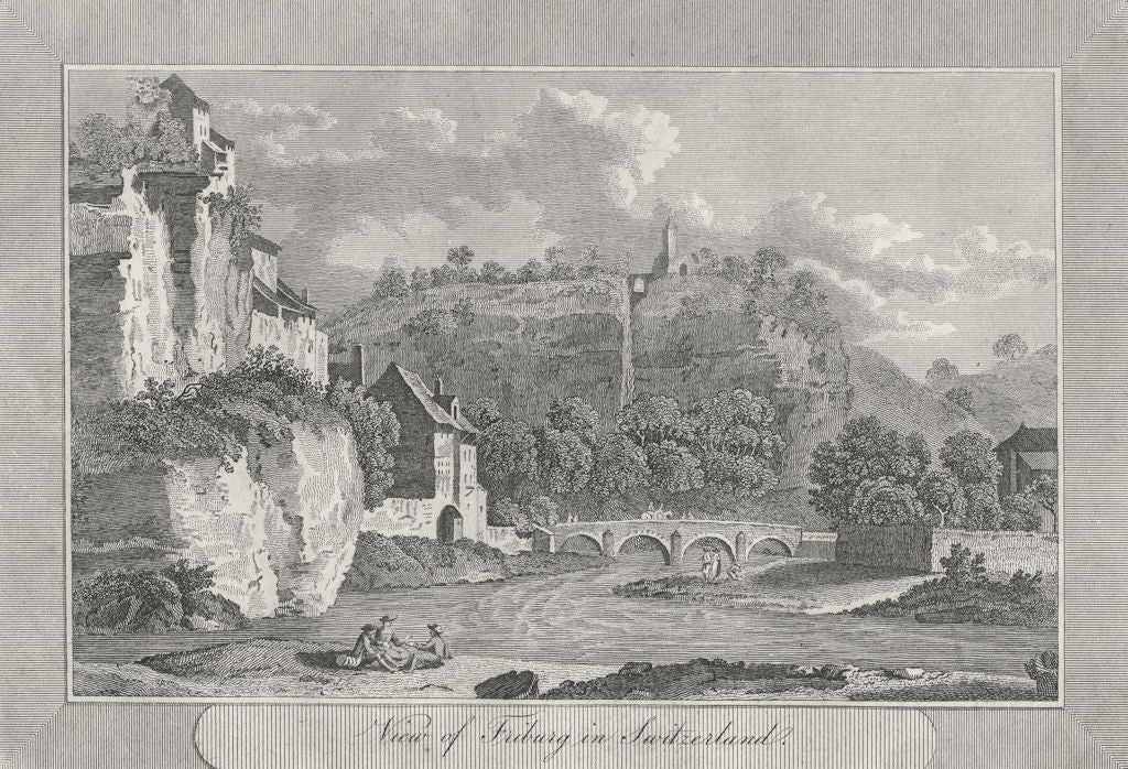 SWITZERLAND. Friburg in. Sparrow view river bridge 1827 old antique print